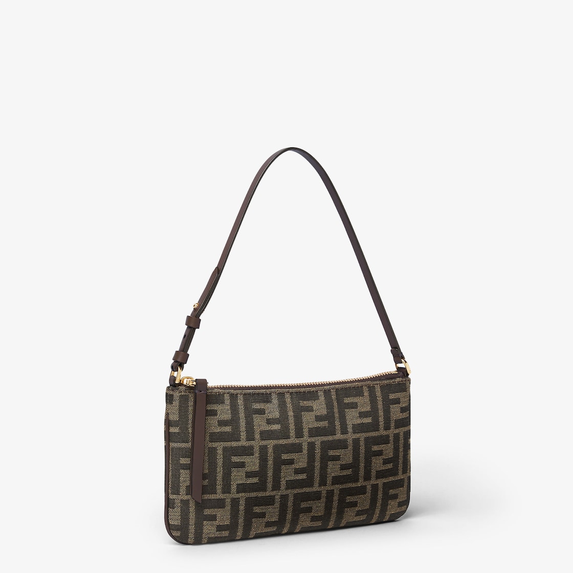 FENDI Flat Baguette Pouch Tobacco brown FF jacquard fabric pouch - Image 4